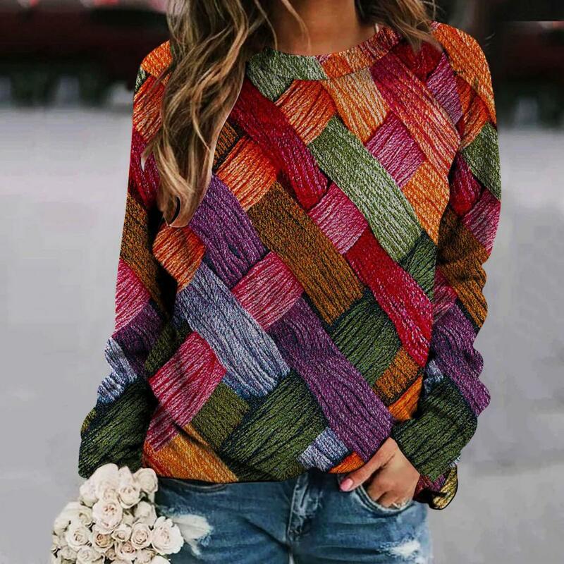 Женские весенние топы в стиле ретро, Свободный пуловер с круглым вырезом и длинными рукавами реглан с принтом в новом цвете, повседневная женская футболка