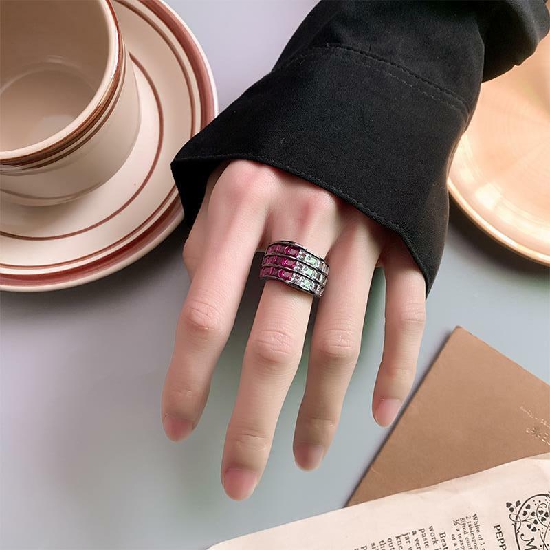 2024 New Copper Bottom Gold Plated European and American Simulation Colorful Treasure Retro Set Ring Black GoldPersonalized Ring