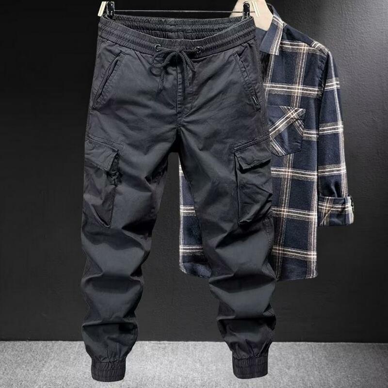Celana panjang kasual tali serut, celana kargo serbaguna pria celana panjang fungsional nyaman untuk olahraga harian Streetwear Hip Hop