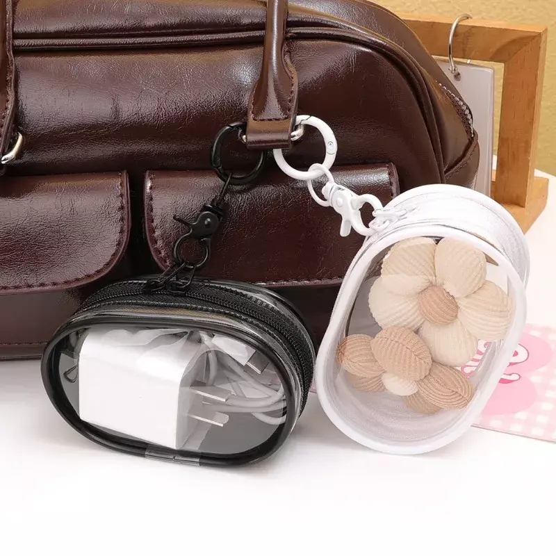 Mini Data Cable Carrying Case Holder Cord Organizer Lightweight Earphone Storage Pouch Bag Transparent Zipper Bags with Hook