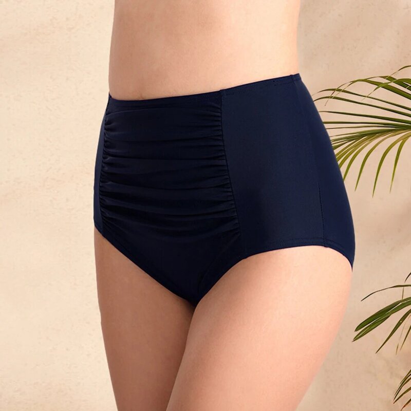 Pantalones cortos de Bikini para mujer, bañador negro, parte inferior transpirable, Tanga, cobertura completa, cintura alta, ligero, Color sólido