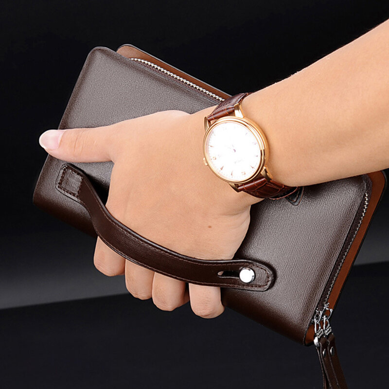 Leather Clutch Bag for Man Zipper Wallet Passcard Fashion Luxury Handbag Square Card Holder Phone Pouch Hand Porter Bag Male