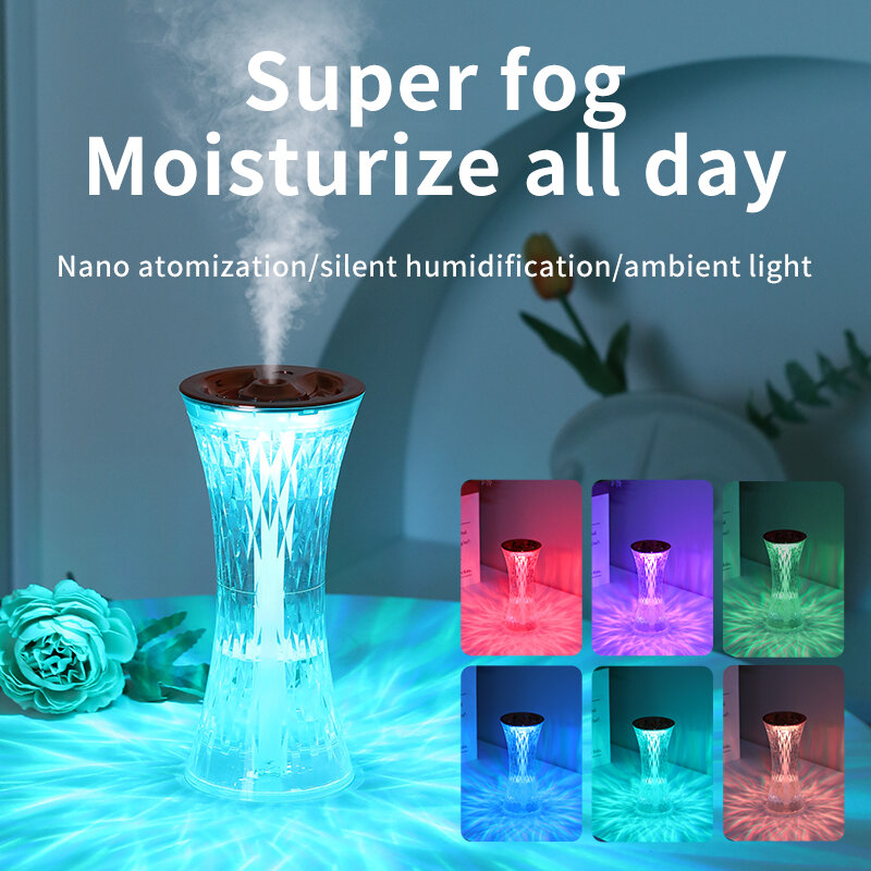 Hot Replica Glass Design Touch Ambient Light Air Humidifier Night Light Clear Glass Rose 3D Diamonds Crystal Led Table Lamp