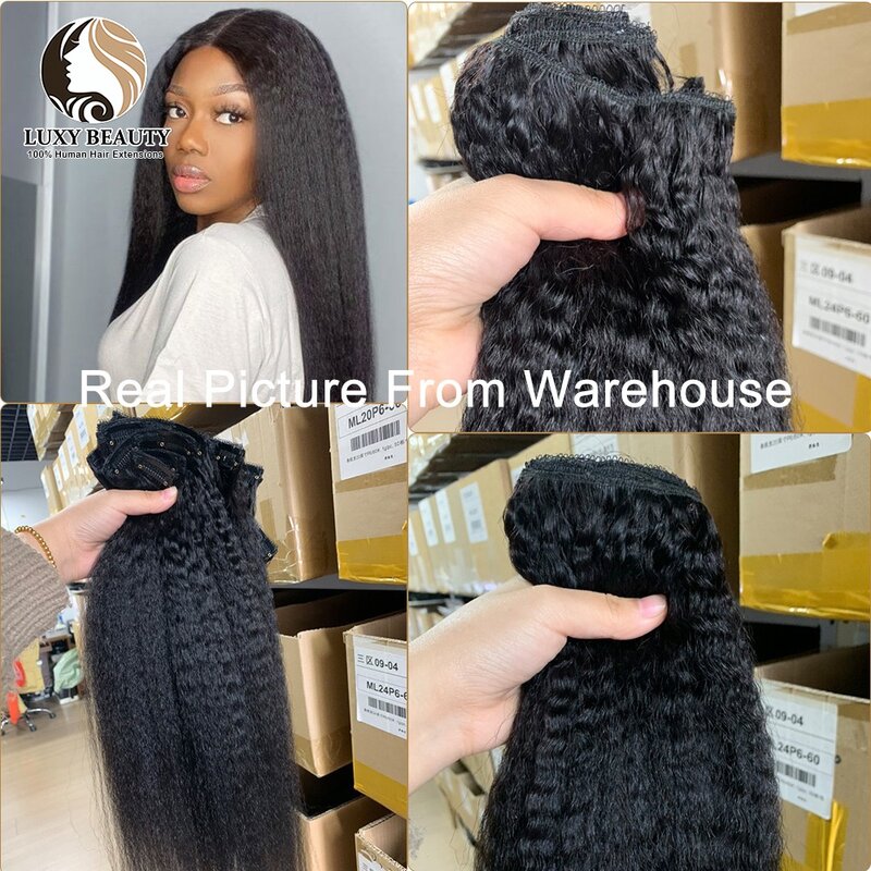 Afro Kinky Straight Clip In Extensions  Human Hair 10"-26" Natural Black Brazilian Remy Human Hair For Women 120G 8pcs/set
