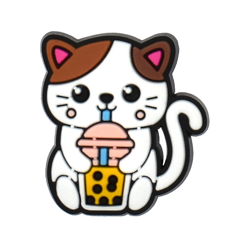 귀여운 밀크티 고양이 신발 참, 크록스 액세서리 샌들 장식 핀, 어린이 여성 선물, 인기 판매, 1 개