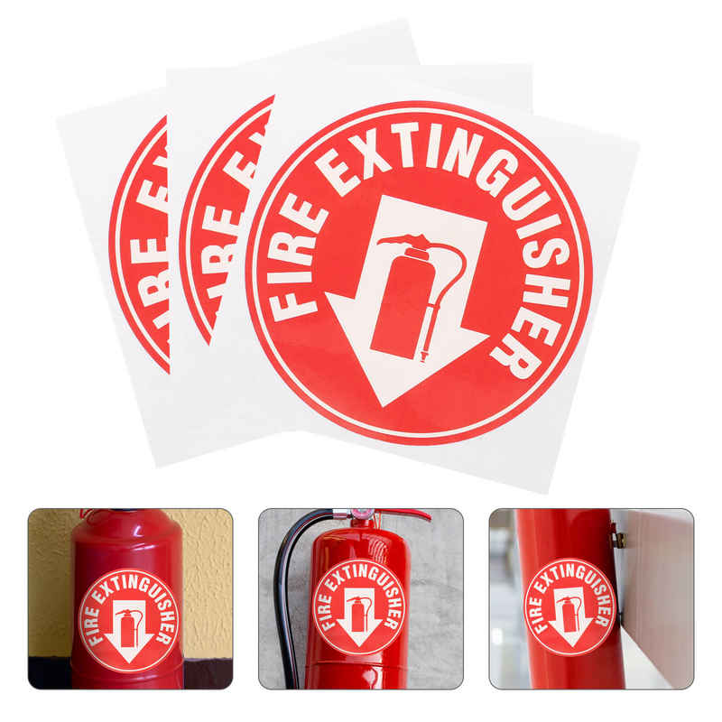 3 pcs Self Adhesive Fire Extinguisher Sign Round Shaped Fire Extinguisher Sticker for Safety