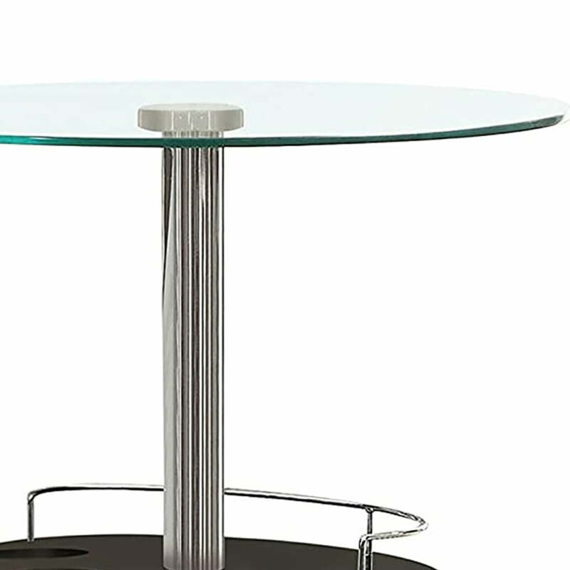 Round Glass Top Bar Table with Wine Storage Chrome Base Bistro Pub Table