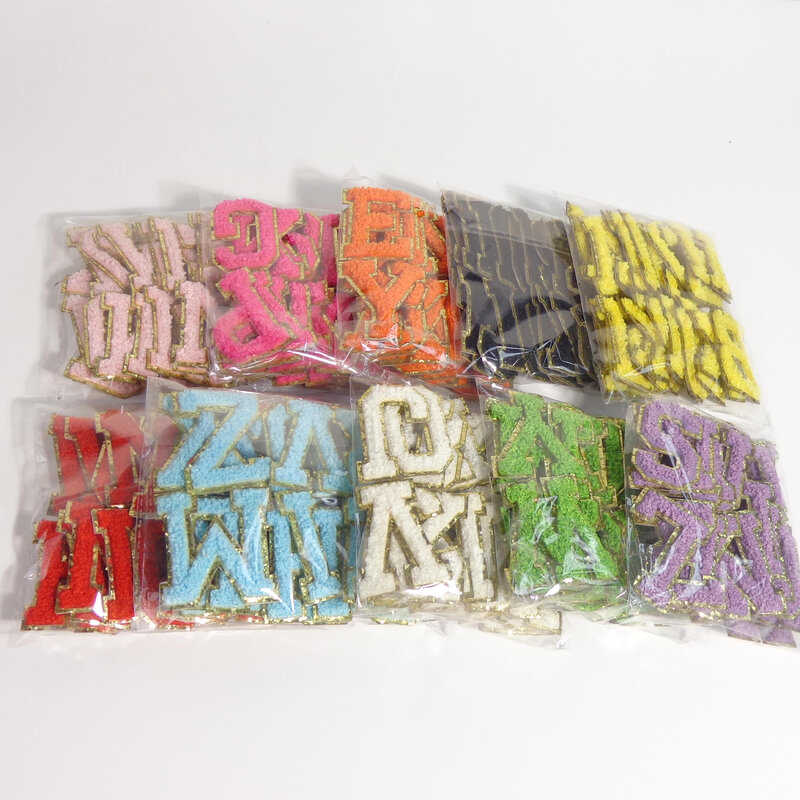 Chenille-アルファベット26文字のセット,DIYバッグと衣類,きらめくタオル,A-Zペースト,5.5 cm