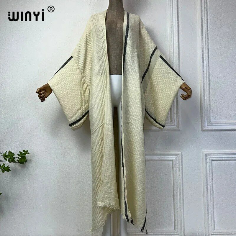WINYI-kimono europeo para mujer, cárdigan de puntada, caftán sexy bohemio para playa, Túnica Retro para vacaciones africanas, 2024