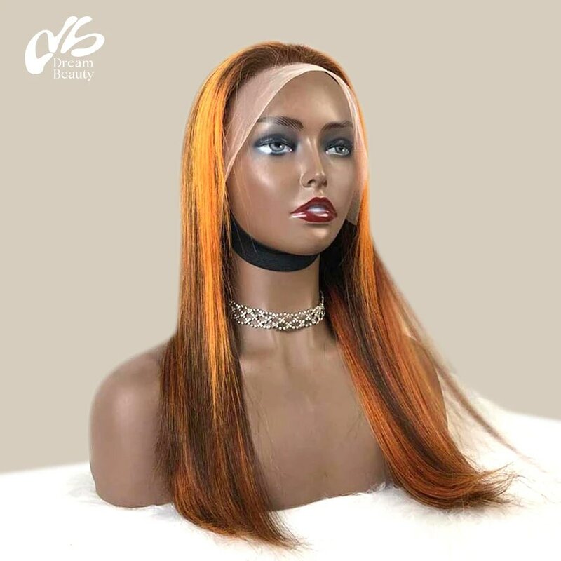 Dream Beauty Wig rambut palsu wanita, Wig renda depan 13x6 warna jahe 4x4 penutup renda