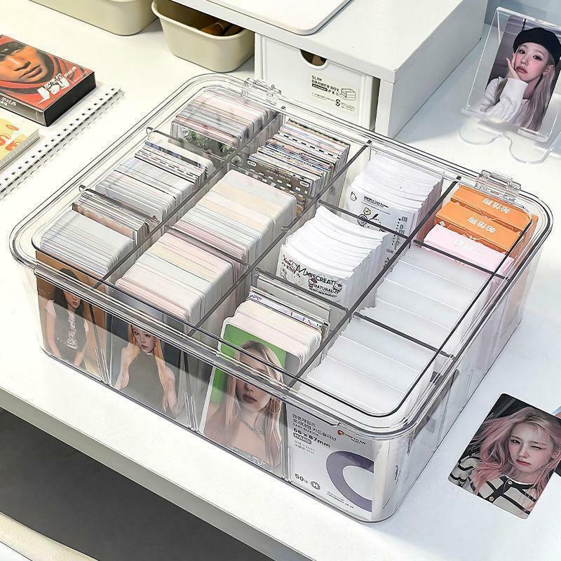 Caja abatible de acrílico transparente con compartimentos, organizador de tarjetas fotográficas Kpop