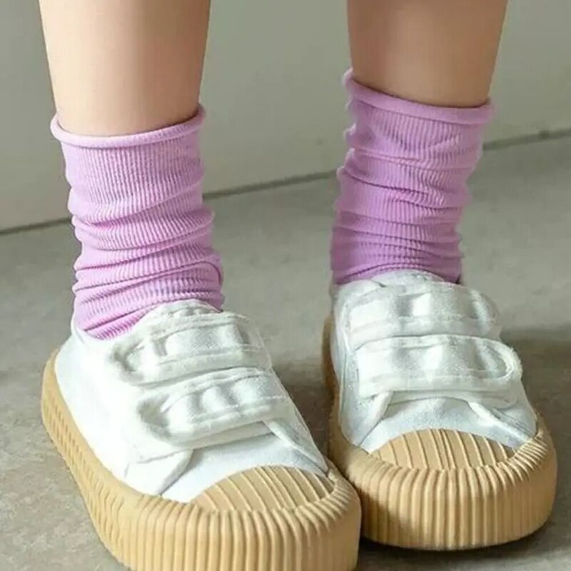 Meias infantis ultra finas e respiráveis, meias de pilha estilo preppy, meias de bebê, estilo coreano, doce e fofo, cor sólida