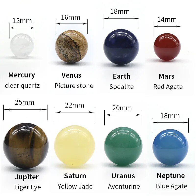 แฟชั่น8ดาวเคราะห์ลูกบอลคริสตัลธรรมชาติระบบสุริยะหินหินบำบัดเรกิพลังงานทรงกลมของขวัญลูกโลกจักรวาล