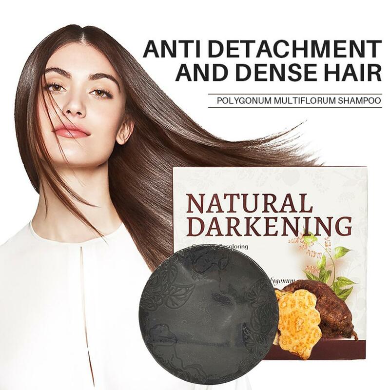 100G Polygonum Shampoo oscurante per capelli sapone Bar riparazione capelli colore nero per nutriente sapone bianco Shampoo grigio capelli V4X4