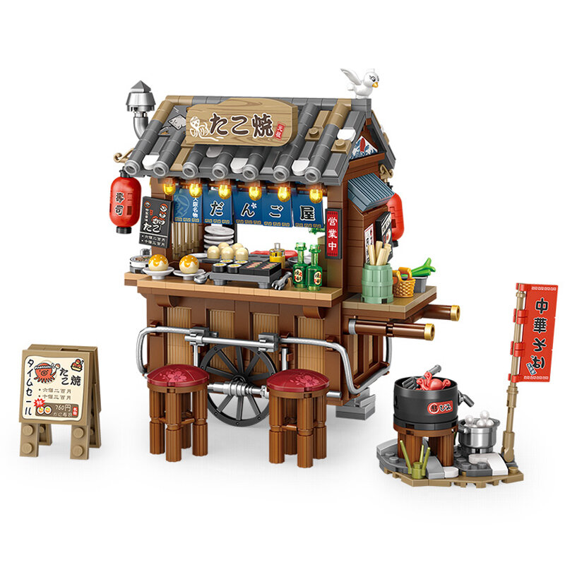 Мини-конструктор «Осьминог» в японском стиле, небольшой грузовик-каретка, Гонконгская кухня, ресторан, улица, вид, Детские Подарочные игрушки