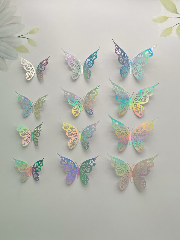 3D Hollow Butterfly Wall Sticker, Quarto, Sala, Home Decoração Paper, 12 pcs