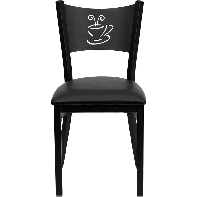 Металлическое кресло серии Black Coffee-черное виниловое кресло для гостиной, стулья с кожаной крошкой, мебель для кафе, деревянного кафе, 4 упаковки