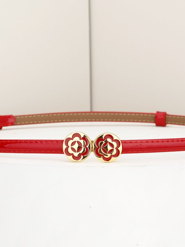 Cinturón fino de cuero genuino para mujer, hebilla en forma de flor de Metal no poroso, adecuado para decoración de cinturón de vestido