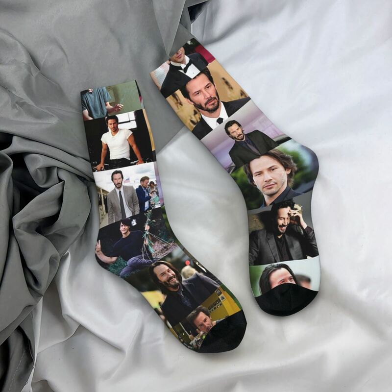 Keanu Reeves Collage calzini Harajuku calze Super morbide calze lunghe per tutte le stagioni accessori per regali da donna da uomo