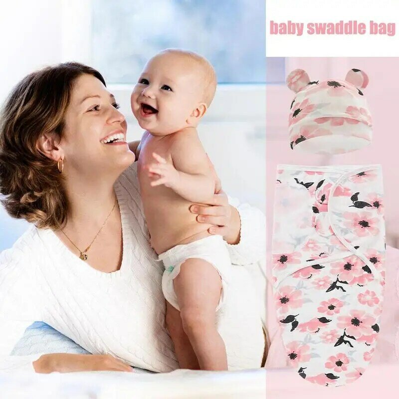 Cobertor Swaddling Pele-Friendly do Bebê Recém-nascido com Chapéu, Cobertores Confortáveis Do Berçário, Cobertor Recebedor Bonito, Bebê Recém-nascido Swaddles