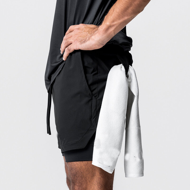 Spodnie spodenki letni trening treningowy 2 w 1 Fitness Jogging bez elastyczności szybkoschnący jednolity kolor marka sportowa nowy
