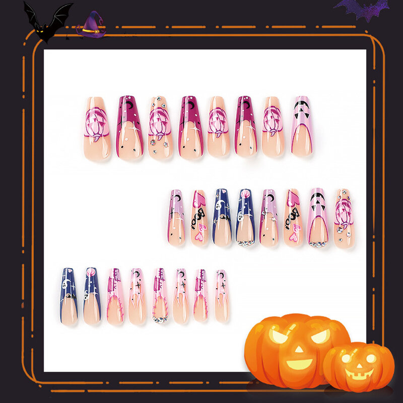 Motyw Halloween dociskany gwóźdź do paznokci wielokrotnego użytku z kryształkami do codziennego użytku