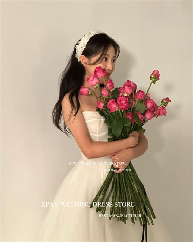 XPAY Милое Свадебное платье без бретелек трапециевидного силуэта, корейские фатиновые Свадебные платья для фотосессии, корсет с открытой спиной, изготовление на заказ 2024