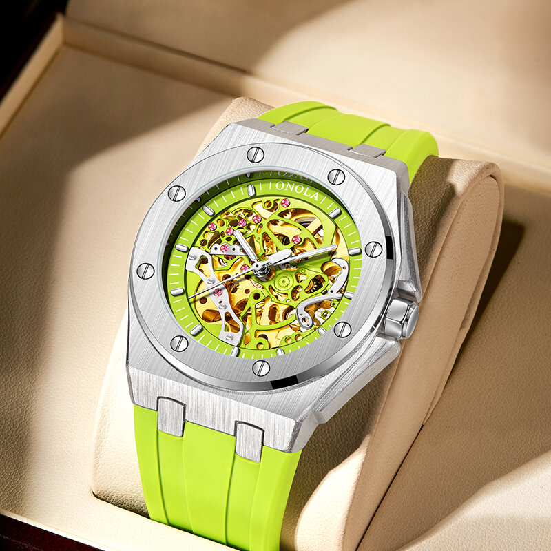 ONOLA 남성용 방수 자동 기계식 손목시계, 최고 브랜드 럭셔리 스포츠 시계