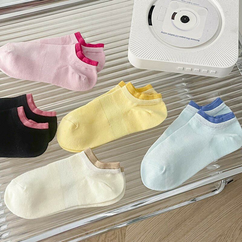 Женские хлопковые носки, модные двойные носки в рубчик японских цветов, Милые простые невидимые женские носки-лодочки S102