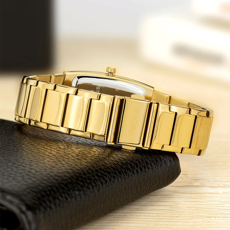 WWOOR 남성용 쿼츠 손목 시계, 자동 주 날짜 표시, 럭셔리 스테인레스 스틸 골드, 2024 신제품