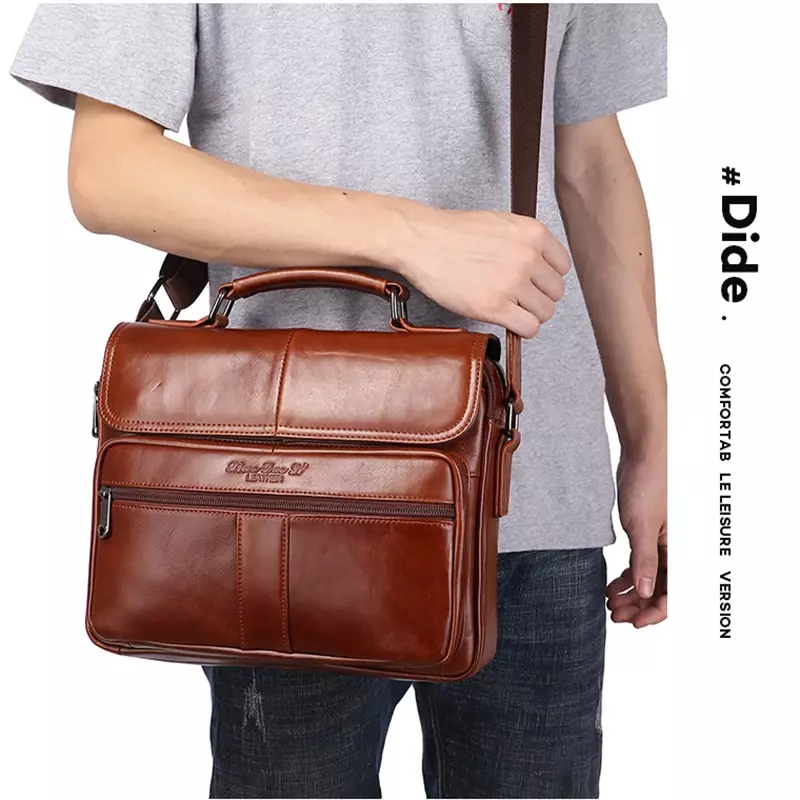 Cowhide Bag Handbag Leather Side Crossbody Cross Luxury Man Ipad Shoulder for Business Briefcase