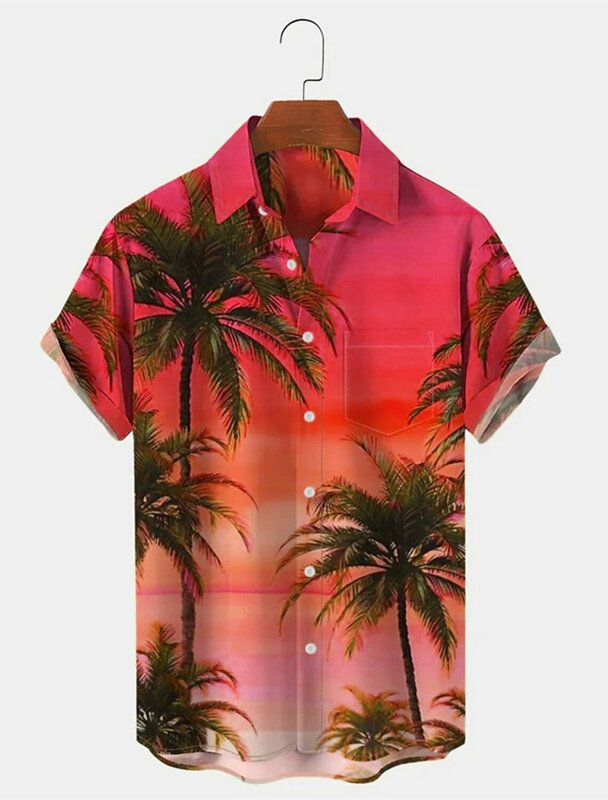 남성용 하와이안 셔츠, 그래픽 프린트, 야자수 턴다운, 야외 거리 반팔, 단추 다운 프린트 의류, 여름