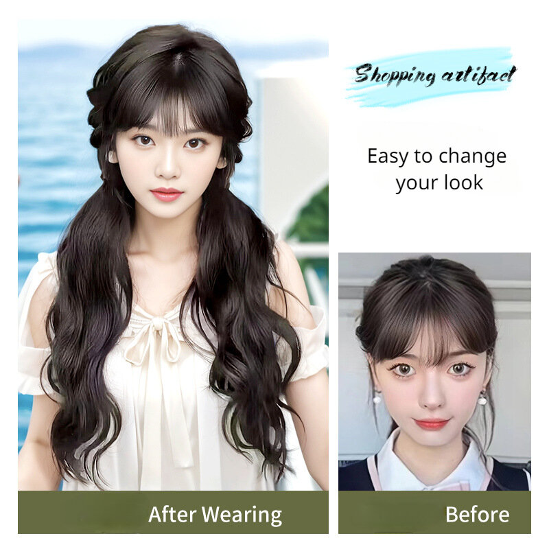 Synthetic Fluffy Long Curly Ponytail Tail High Elastic Wig Hair Side Natural Braid One Piece Hous Hairpiece for Woman Daily Use