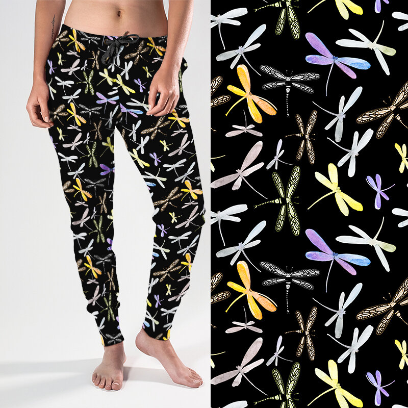Letsfind alta quility feminino jogger 3d dragonfly impressão tem bolso casual macio calças estiramento streetwear