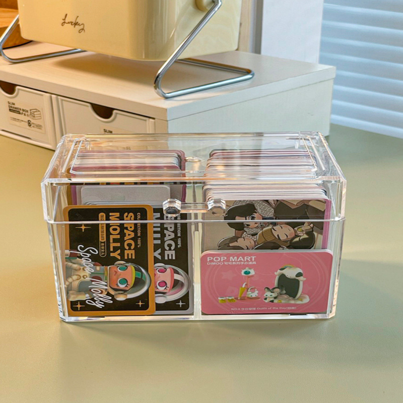 Acrylic Transparent Storage Box Card Kpop Photocard Storage Box Photo Card Business Cards Organizer Compartment Flip-Top Box