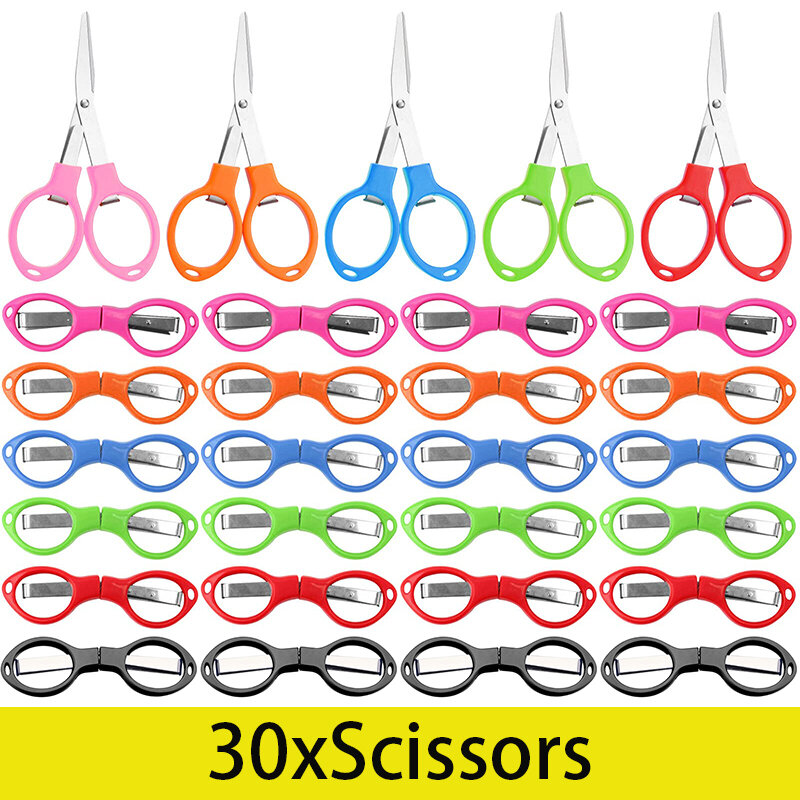 30Pcs Colorful Plastic Handle Folding Safety Scissors