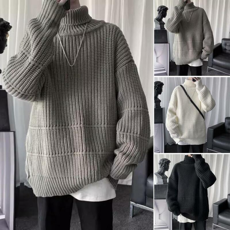 Suéter de longitud media para hombre, suéter cálido de punto, cuello alto, elástico, antiretráctil, cómodo, invierno y otoño