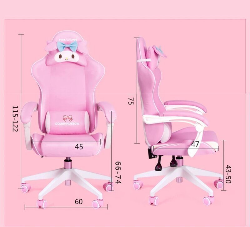 Кресло игровое розовое с мультяшным принтом для девушек, удобный вращающийся массажный подъемник для офиса и дома, симпатичное фотогеничное, подлокотник для компьютера, 2023