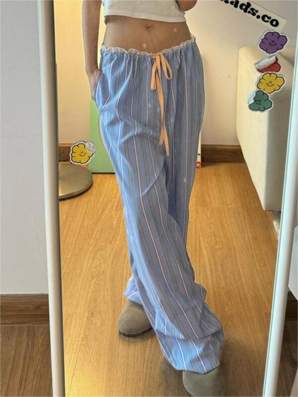 HOUZHOU-pantalones de chándal deportivos a rayas para mujer, pantalones holgados de estilo coreano, ropa de calle japonesa Harajuku, gyuu, Y2k, Verano