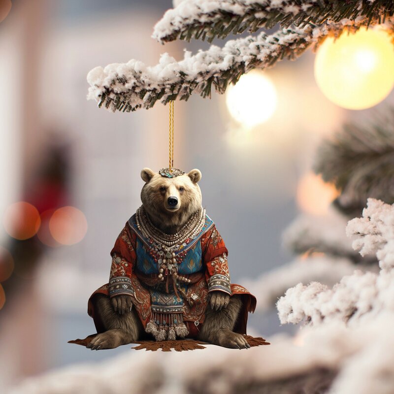 Urso polar retro quarto ornamento, decorações do Natal para a casa, presentes do Natal, ano novo, retro, 2024, 2D