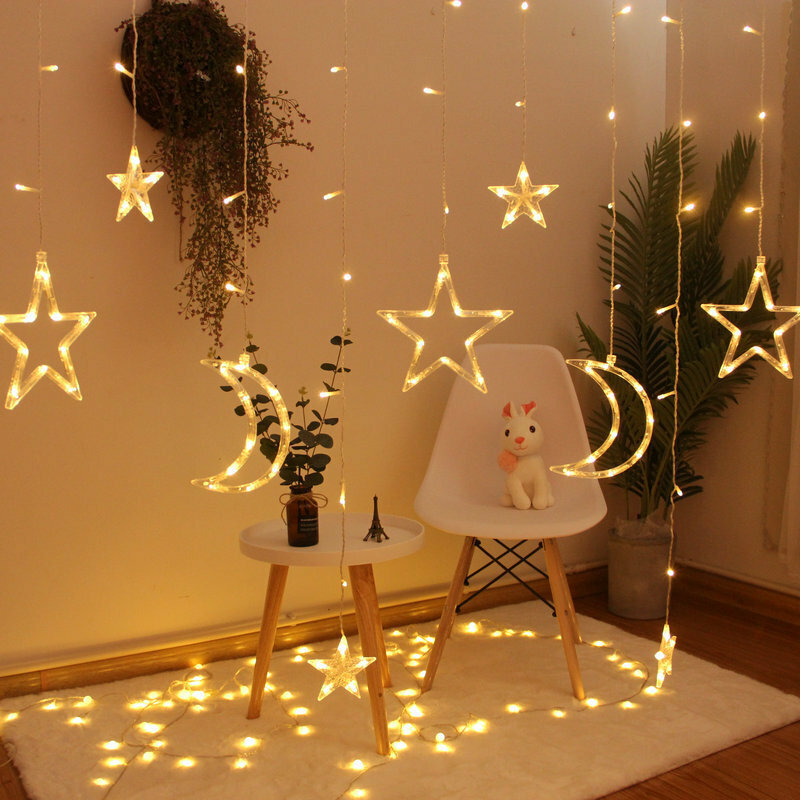 Guirnalda de luces led para decoración del hogar, guirnalda de luces de Luna, estrella, Navidad, Ramadán, Año Nuevo, 2023