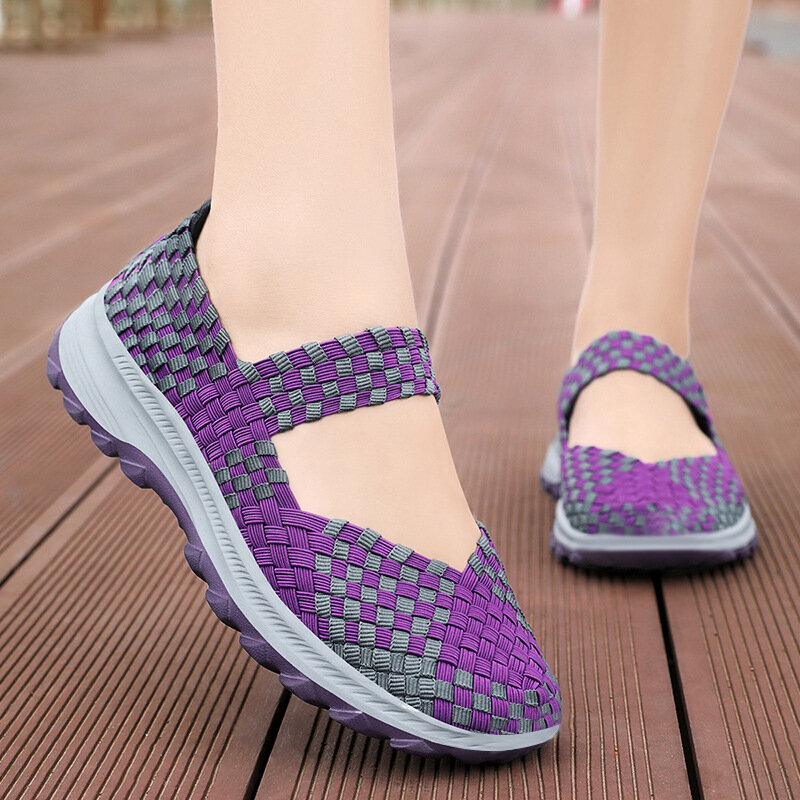 Женские туфли, Новинка лета 2024, повседневные дизайнерские туфли, Корейская версия, универсальные модные плетеные женские туфли на платформе