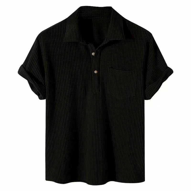 Camisas polo xadrez casual masculina, gola virada para baixo, blusa de botão, manga curta, bolso sólido, roupas masculinas, novo, 2022