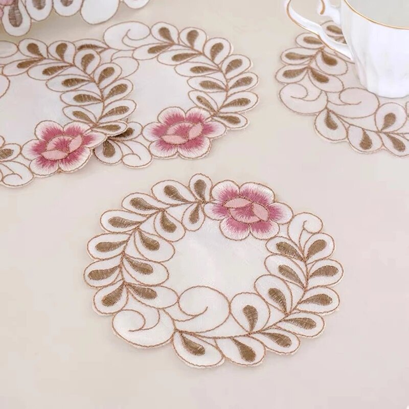 Latest Embroidery Flower Placemat Rectangle Tablecloth Coaster Plate Cup Bowl Pad Napkin Square Mat Kitchen Table Round Placemat