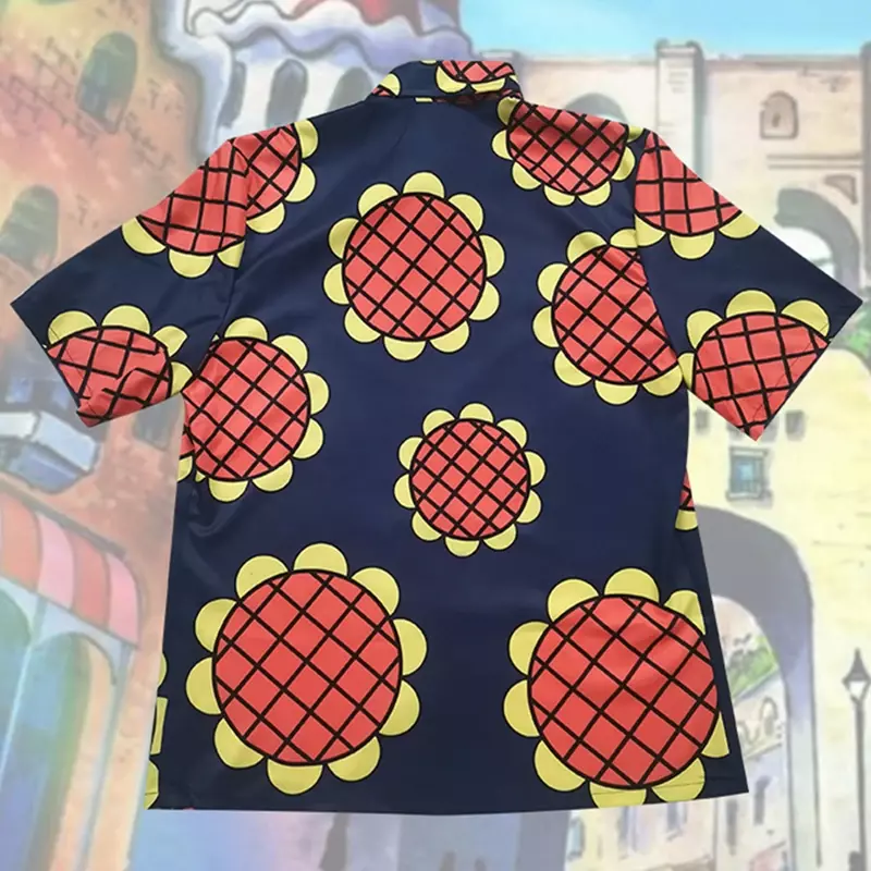 New Anime Monkey D Luffy Cosplay Costume Short Sleeve Shirt Top Men Tee Overshirt Sunflower Casual Summer Beach