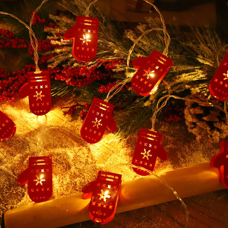 Guirlande lumineuse à 10 LED pour décoration d'arbre de noël, gants de père noël, lumières décoratives de noël à piles, ornement de noël