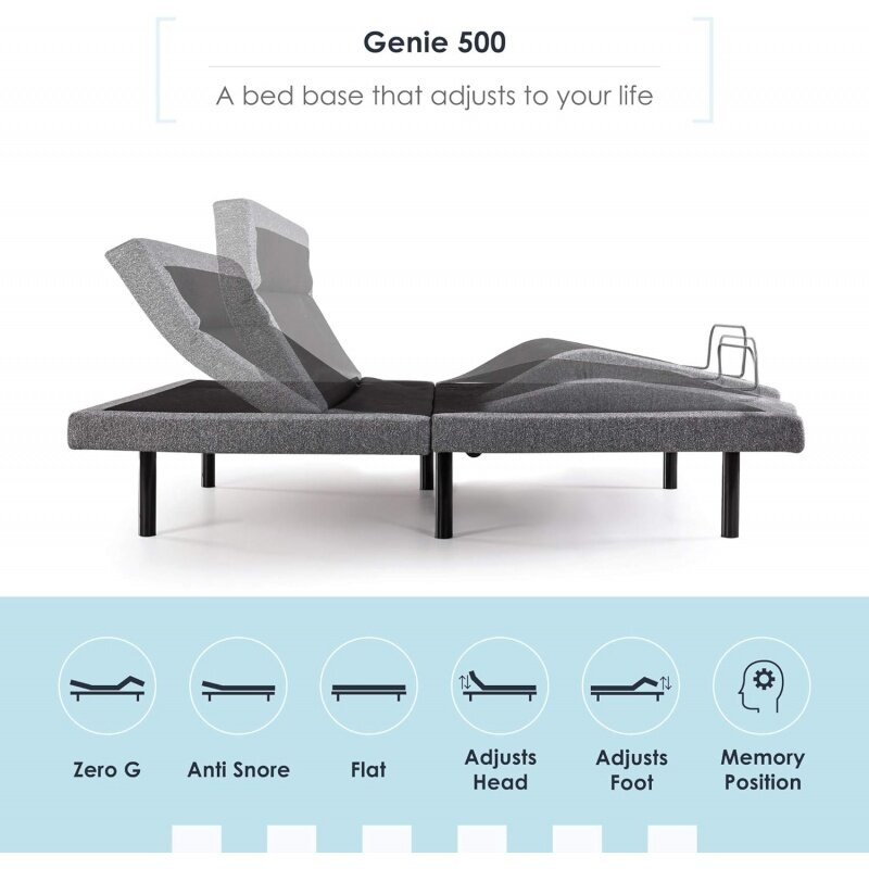 Mellow genie 500調節可能なベッドベース、クイーンユニークなパッド入りヘッド傾斜、ワイヤレスリモコン、5分ツール-無料のアセンブリ、デュアルu