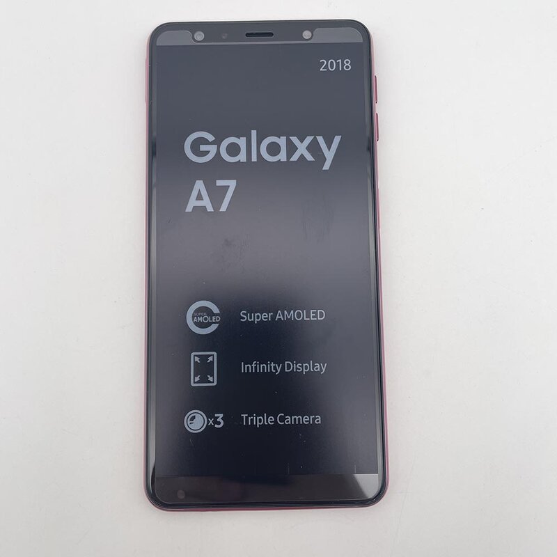 Oryginalny odblokowanie używane Samsung Galaxy A7 (2018) A750F Dual SIM 4GB RAM 64GB ROM 6.0 "24MP 3300mAh odcisk palca smartfon telefon komórkowy