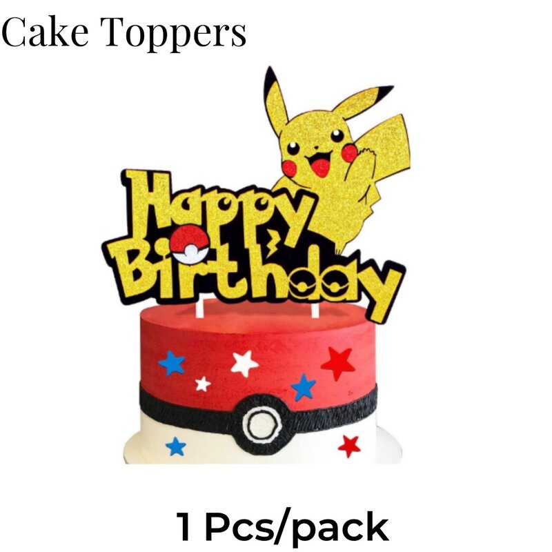 Decoración de fiesta de cumpleaños de Pokémon para niños, suministros de eventos temáticos de Pikachu, pegatinas de globos, vajilla, adornos para pasteles, pancarta, telones de fondo