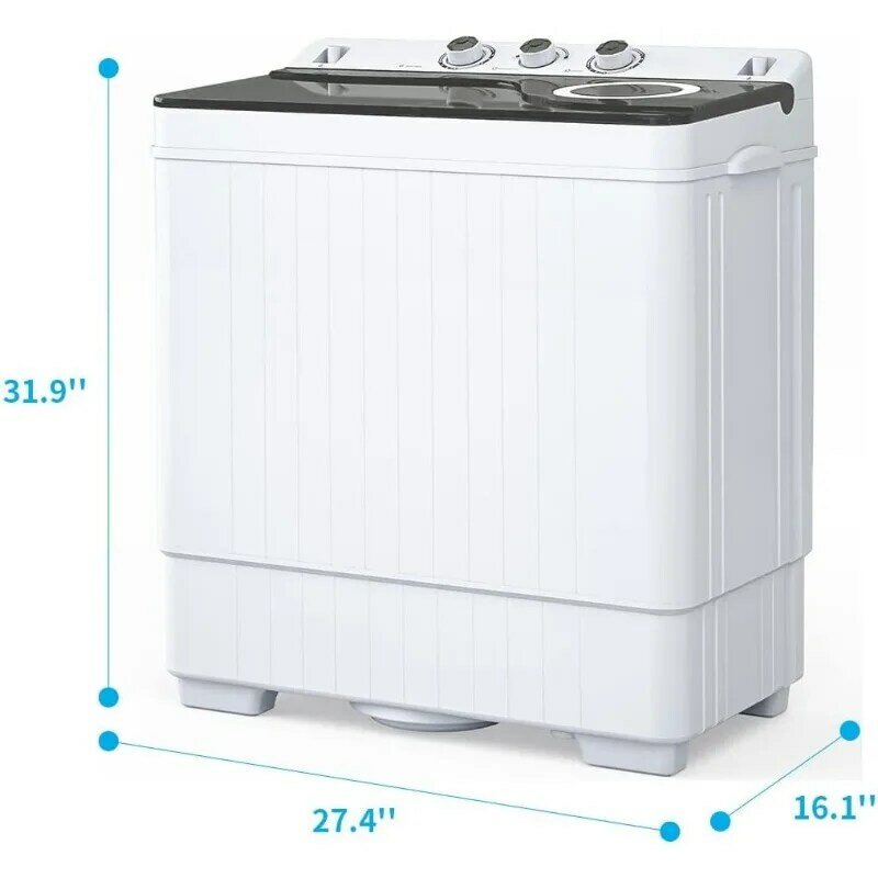ROVSUN Compact Twin Tub Máquina de lavar roupa portátil, mini lavadora, bomba de drenagem embutida, 18lbs e Spiner 8lbs, 26lbs
